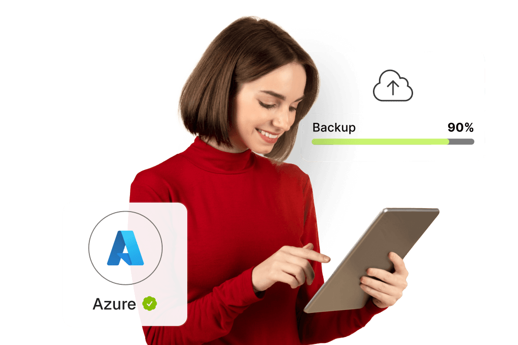 Azure cloud backup interface showing 90% completion.
