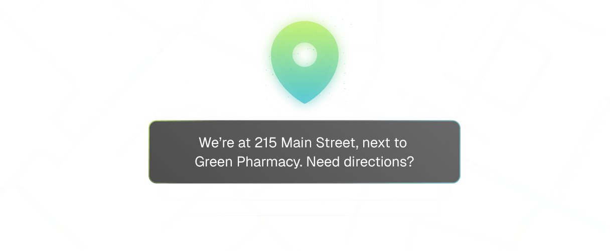Answers common questions on hours, AI, Live Location