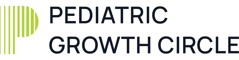 Logo with a green-striped "P" followed by the text "Pediatric Growth Circle" in black.