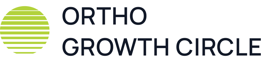 Logo with green striped circle and text "ORTHO GROWTH CIRCLE" in bold, dark letters on a white background.