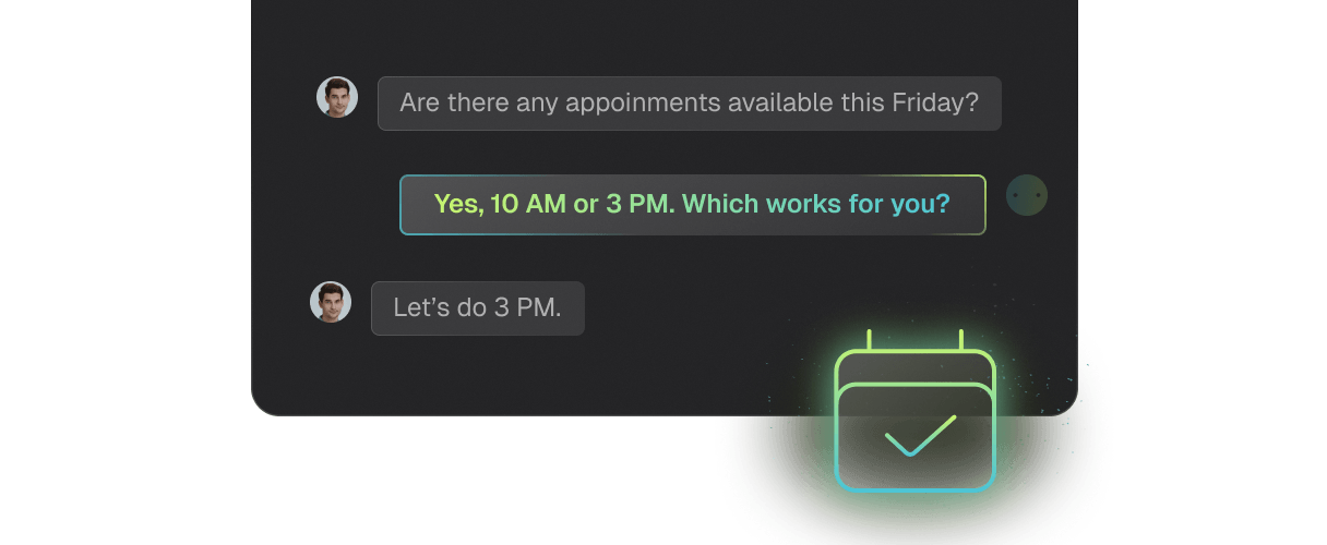 Responds instantly to reactivation and recall texts Responds instantly to reactivation and recall texts, AI, Booked Appointments