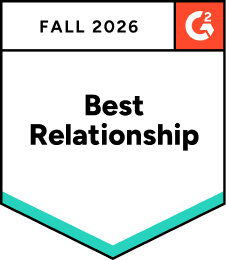 Best Relationship 2026 Badge with the text "Fall 2026 Best Relationship" and a G2 logo.